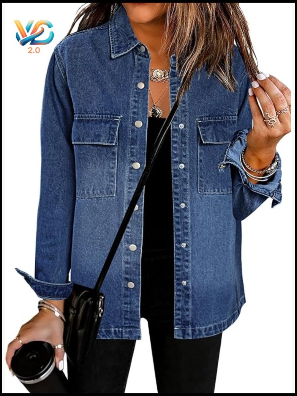 Oversized Button Down Denim Jacket with Pockets